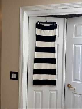 Aqua Black and White Striped Dress